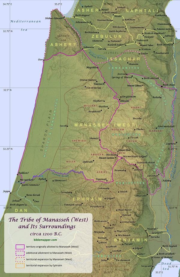Poster Map of the Tribe of Manasseh (West) and Its Surroundings circa 1200 B.C.