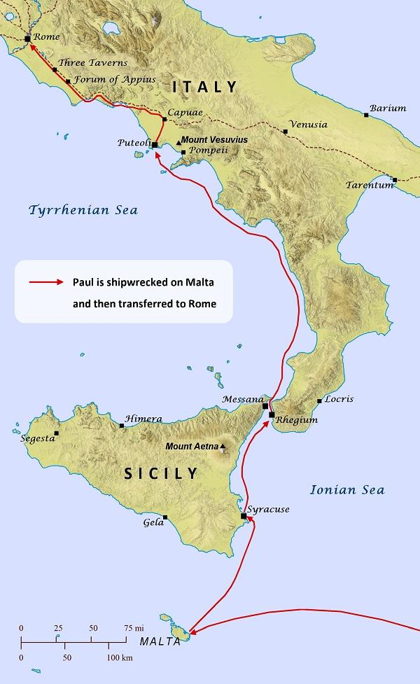 Paul Travels from Malta to Rome